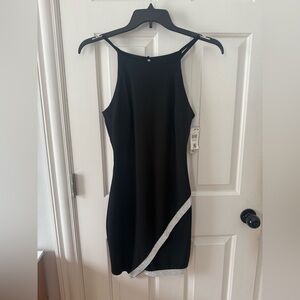 NWT BCX Elegant Black Asymmetrical Dress with Silver Rhinestone Trim Size Medium